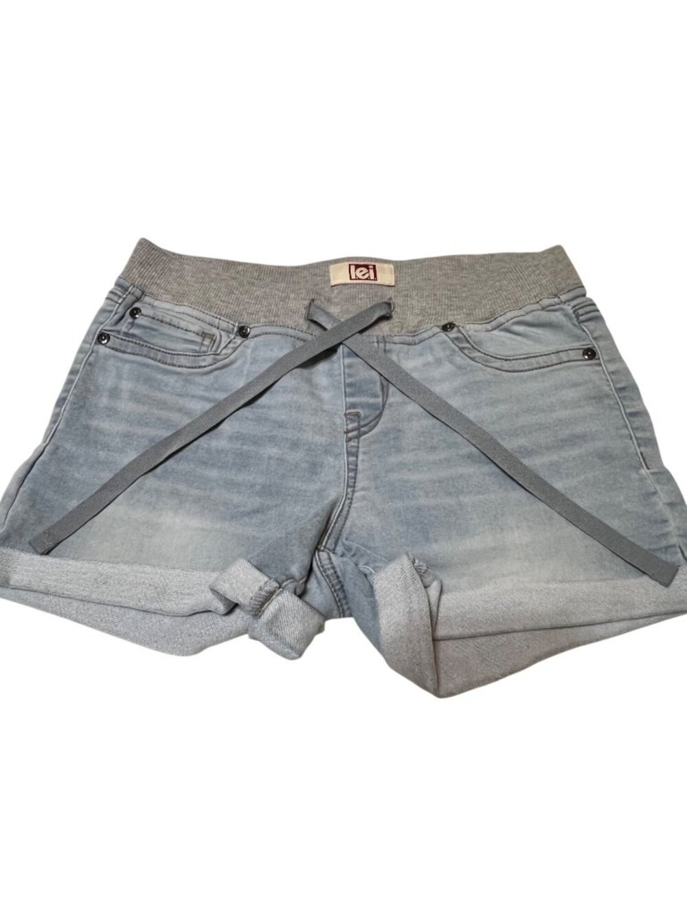 L.E.I. Juniors Denim Shorts stretchy ribbed waistband Cuffed  SMALL Casual Comfy
